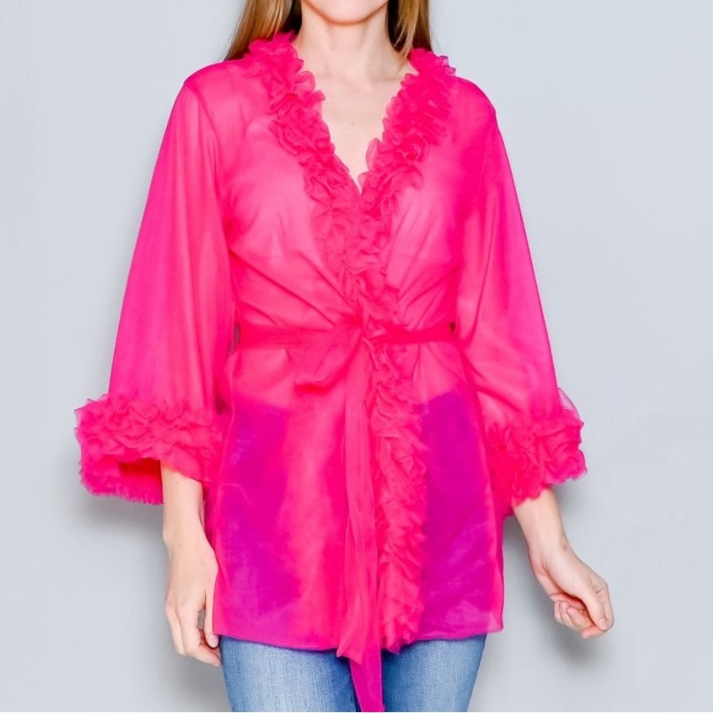 NWOT Amanda Uprichard Pink Ruffle Wrap Top, Cardigan, Jacket -  Small